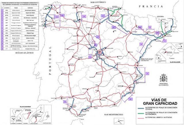 mapa autopistas peajes