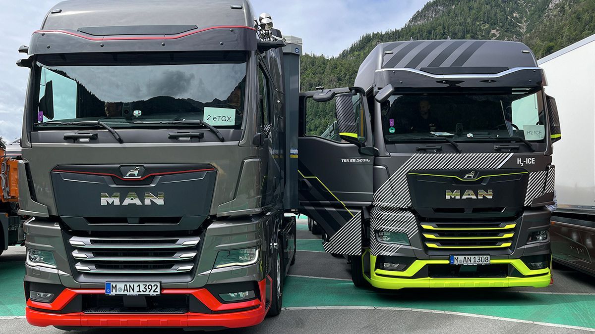 Camiones MAN eTruck (el&eacute;ctrico) y hTGX (hidr&oacute;geno).