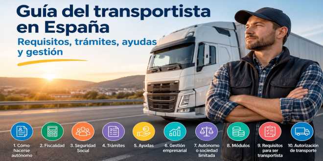 Gu&iacute;a del transportista en Espa&ntilde;a: requisitos, tr&aacute;mites, ayudas y gesti&oacute;n