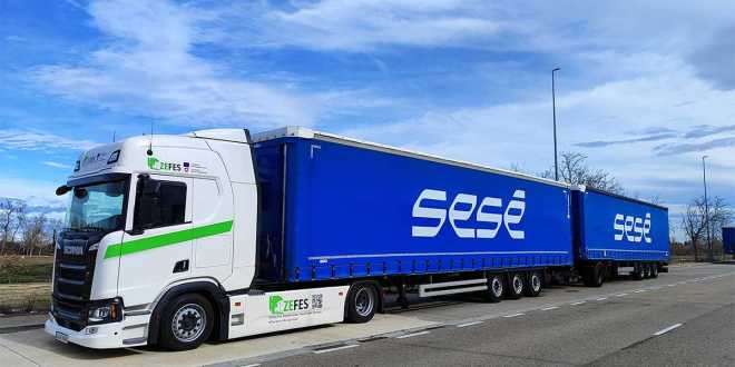 Ses&eacute;  y Scania ponen en marcha el primer duotr&aacute;iler el&eacute;ctrico en Espa&ntilde;a